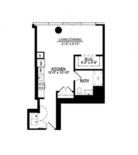 this is the floor plan of a small house with a kitchen and a living room